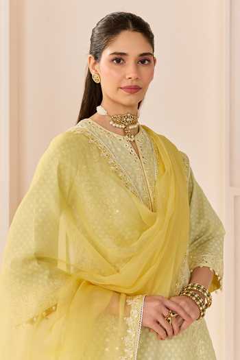 Sheetal Batra Green Chanderi , Cotton, Organza Split Firdaus Woven Anarkali Set Online at Aza Fashions Sheetal Batra_Green Chanderi , Cotton, Organza Split Firdaus Woven Anarkali Set _Online_at_Aza_Fashions