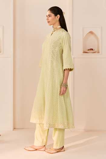 Buy Sheetal Batra Green Chanderi , Cotton, Organza Split Firdaus Woven Anarkali Set Online at Aza Fashions Buy_Sheetal Batra_Green Chanderi , Cotton, Organza Split Firdaus Woven Anarkali Set _Online_at_Aza_Fashions