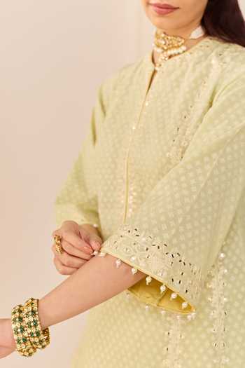 Shop Sheetal Batra Green Chanderi , Cotton, Organza Split Firdaus Woven Anarkali Set Online at Aza Fashions Shop_Sheetal Batra_Green Chanderi , Cotton, Organza Split Firdaus Woven Anarkali Set _Online_at_Aza_Fashions