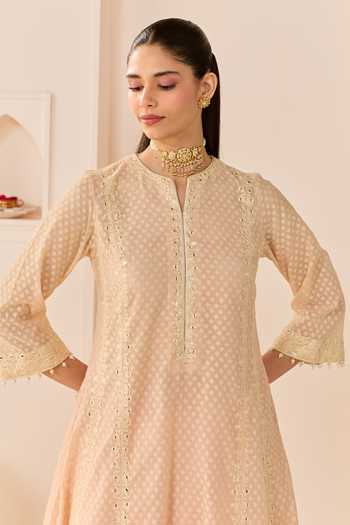 Sheetal Batra_Pink , Chanderi, Cotton, Organza Firdaus Carnation Choga Kurta Set _Online_at_Aza_Fashions