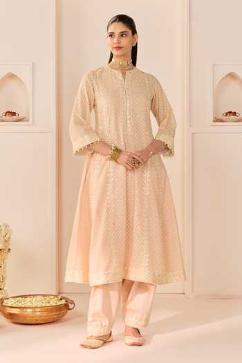 Buy_Sheetal Batra_Pink , Chanderi, Cotton, Organza Firdaus Carnation Choga Kurta Set _Online_at_Aza_Fashions