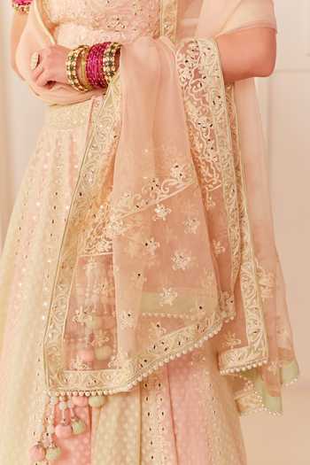 Shop Sheetal Batra Pink Chanderi , Organza Bandeau Umaiza Carnation Lehenga Blouse Set Online at Aza Fashions Shop_Sheetal Batra_Pink Chanderi , Organza Bandeau Umaiza Carnation Lehenga Blouse Set _Online_at_Aza_Fashions