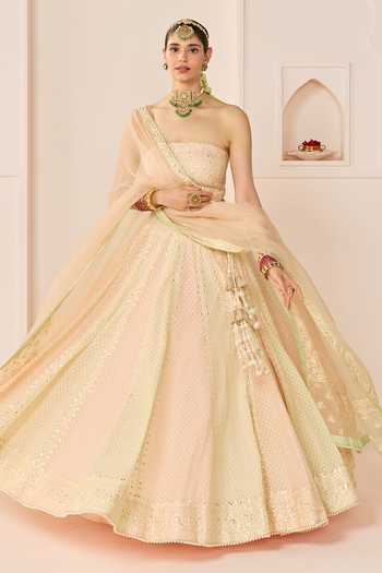 Buy Sheetal Batra Pink Chanderi , Organza Bandeau Umaiza Carnation Lehenga Blouse Set Buy_Sheetal Batra_Pink Chanderi , Organza Bandeau Umaiza Carnation Lehenga Blouse Set