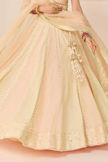 Shop Sheetal Batra Pink Chanderi , Organza Bandeau Umaiza Carnation Lehenga Blouse Set Shop_Sheetal Batra_Pink Chanderi , Organza Bandeau Umaiza Carnation Lehenga Blouse Set