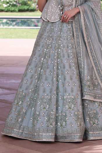 Shop_Summer By Priyanka Gupta_Green Silk V-neck Sophia Printed Lehenga Set _Online_at_Aza_Fashions