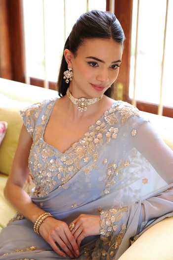 Summer By Priyanka Gupta Blue Chiffon Sweetheart Neck Ice Luna Saree And Blouse Online at Aza Fashions Summer By Priyanka Gupta_Blue Chiffon Sweetheart Neck Ice Luna Saree And Blouse _Online_at_Aza_Fashions
