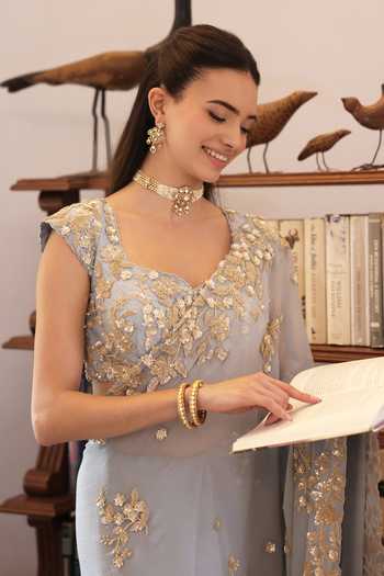 Shop Summer By Priyanka Gupta Blue Chiffon Sweetheart Neck Ice Luna Saree And Blouse Online at Aza Fashions Shop_Summer By Priyanka Gupta_Blue Chiffon Sweetheart Neck Ice Luna Saree And Blouse _Online_at_Aza_Fashions