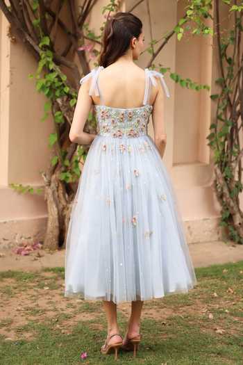 Shop Summer By Priyanka Gupta Blue Net Sweetheart Neck Zaria Flared Dress Online at Aza Fashions Shop_Summer By Priyanka Gupta_Blue Net Sweetheart Neck Zaria Flared Dress _Online_at_Aza_Fashions