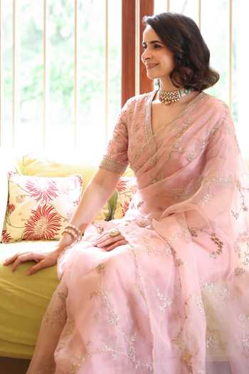 Buy Summer By Priyanka Gupta Pink Organza Round Neck Noor Vrinda Dori Work Saree Set Online at Aza Fashions Buy_Summer By Priyanka Gupta_Pink Organza Round Neck Noor Vrinda Dori Work Saree Set _Online_at_Aza_Fashions