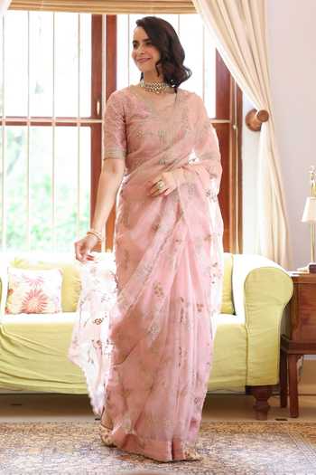 Summer By Priyanka Gupta Noor Pink Vrinda Dori Work Saree Set