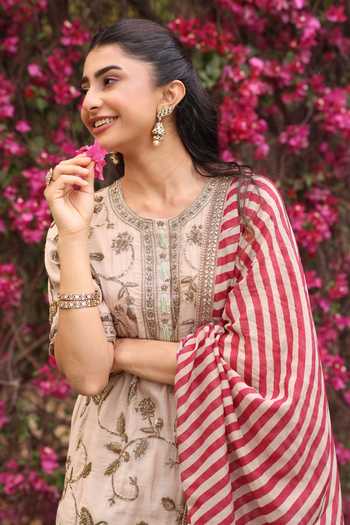 Summer By Priyanka Gupta Beige Chanderi Round Neck Zareen Kurta And Sharara Set Online at Aza Fashions Summer By Priyanka Gupta_Beige Chanderi Round Neck Zareen Kurta And Sharara Set _Online_at_Aza_Fashions