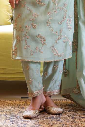 Summer By Priyanka Gupta Teal Chanderi Round Neck Vrinda Dori Kurta Set Online at Aza Fashions Summer By Priyanka Gupta_Teal Chanderi Round Neck Vrinda Dori Kurta Set _Online_at_Aza_Fashions