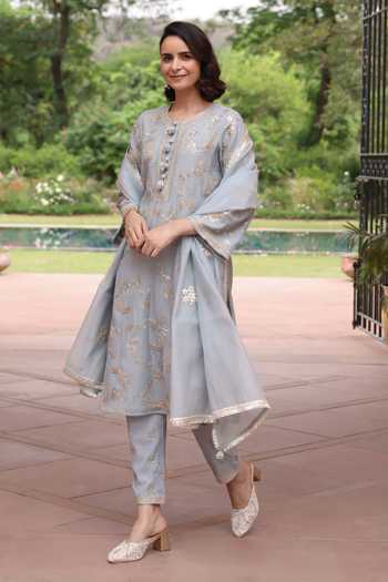 Summer By Priyanka Gupta Ice Blue Vrinda Gota Jaal Kurta Set 