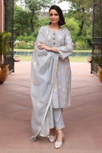Summer By Priyanka Gupta Ice Blue Vrinda Gota Jaal Kurta Set 