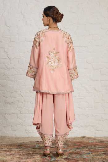 Sue Mue Serene Short Embroidered Kurta & Draped Salwar Set 