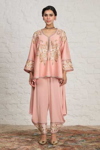 Sue Mue Serene Short Embroidered Kurta & Draped Salwar Set 