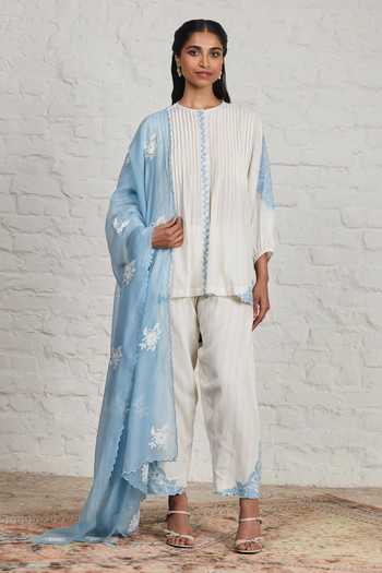 Sue Mue Letty Floral Bunch Embroidered Short Kurta Set 