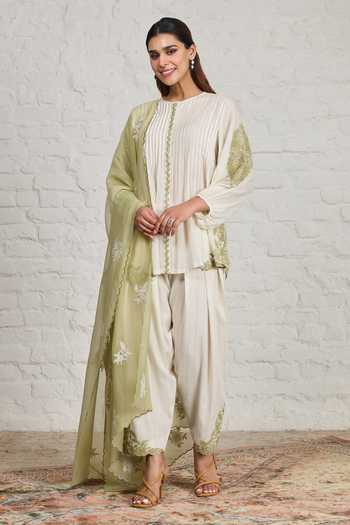 Sue Mue Letty Vintage Floral Embroidered Short Kurta Set 