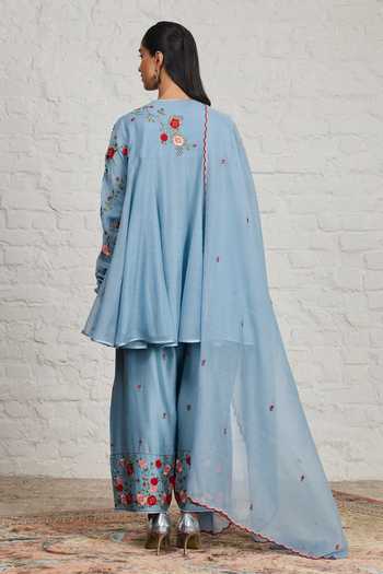 Sue Mue Faye Floral Embroidered Short Anarkali Set 