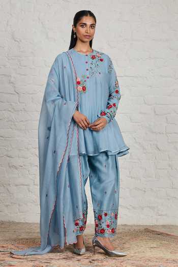 Sue Mue Faye Floral Embroidered Short Anarkali Set 