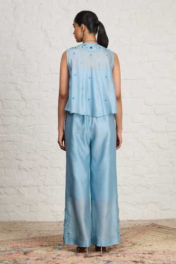 Sue Mue Belty Floral Embroidered Overlay & Jumpsuit Set 