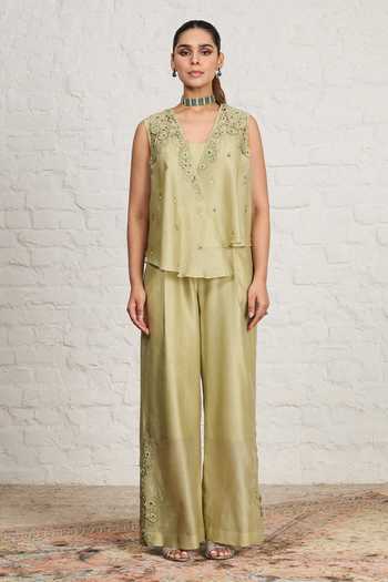 Sue Mue Belty Embroidered Overlay & Jumpsuit Set 
