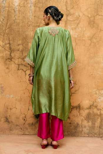 Vinita Bhansali Meher Embroidered Silk Kaftan & Pant Set 