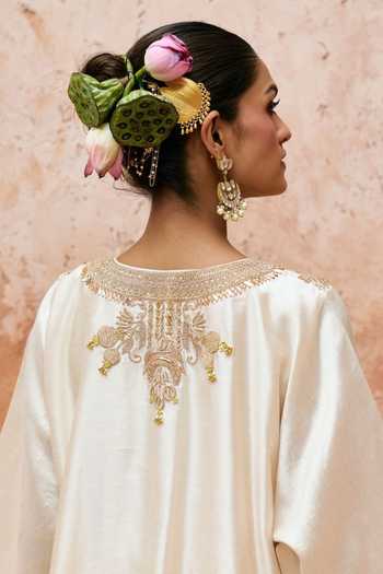 Vinita Bhansali Aira Embroidered Silk Kaftan & Pant Set 