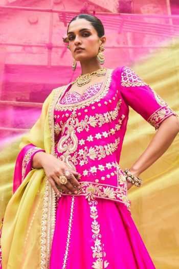 Vinita Bhansali Pink Organza, Scoop Neck, Gulara Rajputi Embroidered Kurta Lehenga Set Online at Aza Fashions Vinita Bhansali_Pink Organza, Scoop Neck, Gulara Rajputi Embroidered Kurta Lehenga Set _Online_at_Aza_Fashions