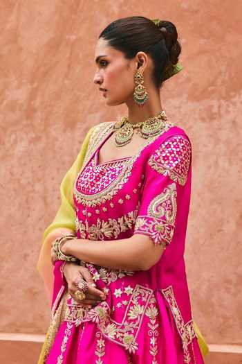 Buy Vinita Bhansali Pink Organza, Scoop Neck, Gulara Rajputi Embroidered Kurta Lehenga Set Online at Aza Fashions Buy_Vinita Bhansali_Pink Organza, Scoop Neck, Gulara Rajputi Embroidered Kurta Lehenga Set _Online_at_Aza_Fashions