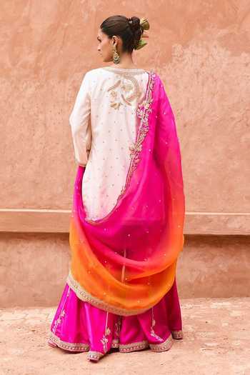 Shop Vinita Bhansali Ivory , Organza V-neck Isha Embroidered Pure Sharara Set at Aza Fashions Shop_Vinita Bhansali_Ivory , Organza V-neck Isha Embroidered Pure Sharara Set _at_Aza_Fashions