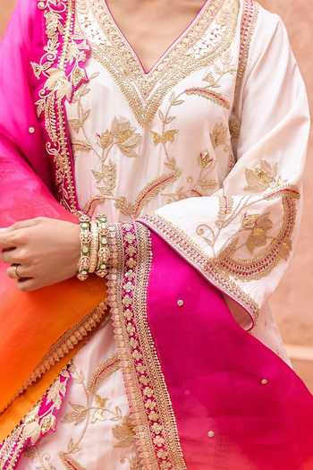 Buy Vinita Bhansali Ivory , Organza V-neck Isha Embroidered Pure Sharara Set Online at Aza Fashions Buy_Vinita Bhansali_Ivory , Organza V-neck Isha Embroidered Pure Sharara Set _Online_at_Aza_Fashions