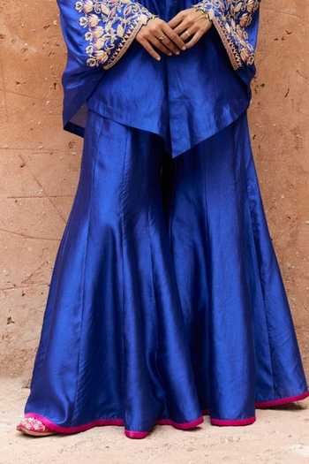 Buy Vinita Bhansali Blue Silk Open Neck Aavya Embroidered Cape Sharara Set Online at Aza Fashions Buy_Vinita Bhansali_Blue Silk Open Neck Aavya Embroidered Cape Sharara Set _Online_at_Aza_Fashions