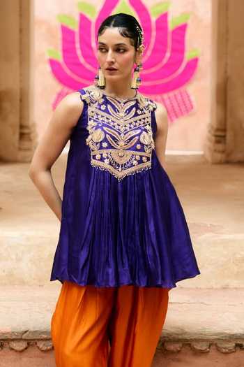 Vinita Bhansali Purple Silk Round Neck Aarika Embroidered Kurta And Salwar Set Online at Aza Fashions Vinita Bhansali_Purple Silk Round Neck Aarika Embroidered Kurta And Salwar Set _Online_at_Aza_Fashions