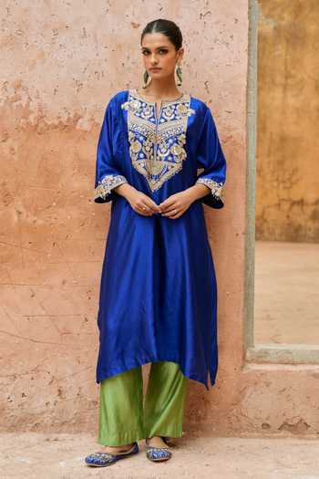 Vinita Bhansali Neera Embroidered Silk Kaftan & Pant Set 