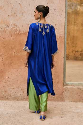 Vinita Bhansali Neera Embroidered Silk Kaftan & Pant Set 