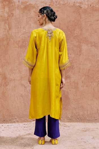 Vinita Bhansali Aarini Embroidered Silk Kaftan & Pant Set 
