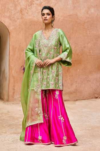 Vinita Bhansali Meher Embroidered Pure Silk Sharara Set 