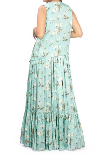 Vana Ethnics Floral Print Ruffle Jacket & Lehenga Set For Kids