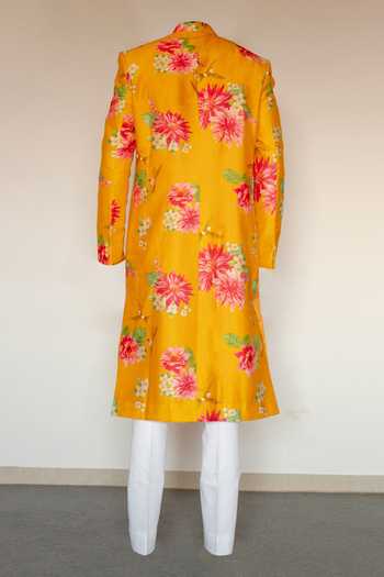 Chrkha Floral Printed Achkan & Kurta Set For Kids