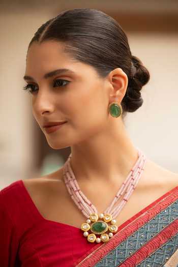 Xago Mehrab Polki Moissanite Necklace & Earrings Set 