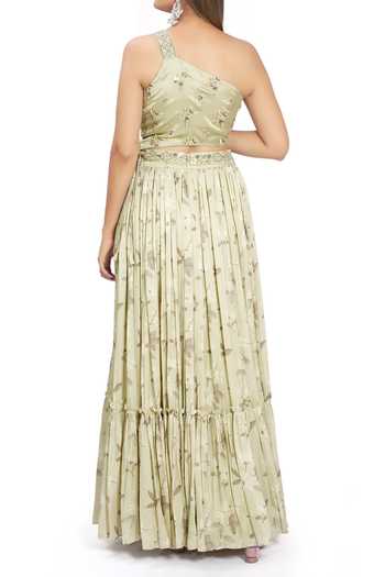 Vana Ethnics Embroidered Bustier & Lehenga Set For Kids