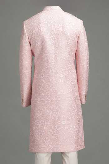 Chatenya Mittal Floral Embroidered Pink Sherwani Set For Kids