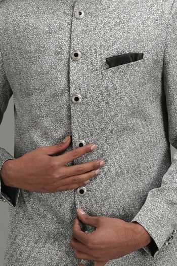 Chatenya Mittal_Gray Wool Embroidery Geometric Sherwani Set For Kids_Online_at_Aza_Fashions