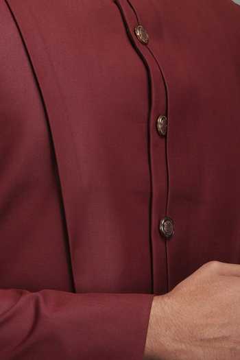Chatenya Mittal Maroon Wool Blend Bandhgala Jacket For Kids