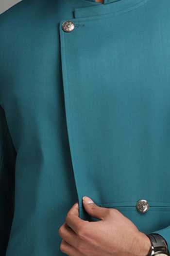 Chatenya Mittal Blue Angrakha Style Bandhgala For Kids