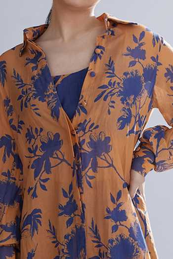 Koai Chanderi Silk Floral Print Shirt Kurta For Kids