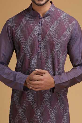 Chatenya Mittal Geometric Pintuck Embroidered Kurta Set For Kids