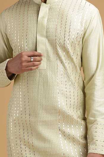 Chatenya Mittal Green Cotton, Silk Embroidery Pintuck Kurta And Pant Set For Kids Online at Aza Fashions Chatenya Mittal_Green Cotton, Silk Embroidery Pintuck Kurta And Pant Set For Kids_Online_at_Aza_Fashions