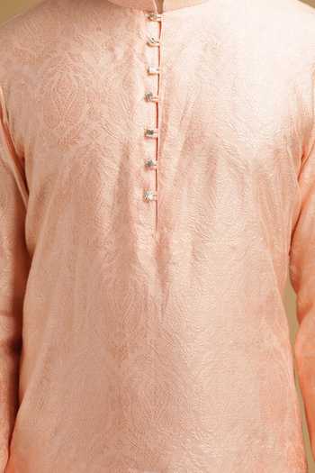 Chatenya Mittal Peach Cotton Embroidery Floral Motif Kurta For Kids Online at Aza Fashions Chatenya Mittal_Peach Cotton Embroidery Floral Motif Kurta For Kids_Online_at_Aza_Fashions